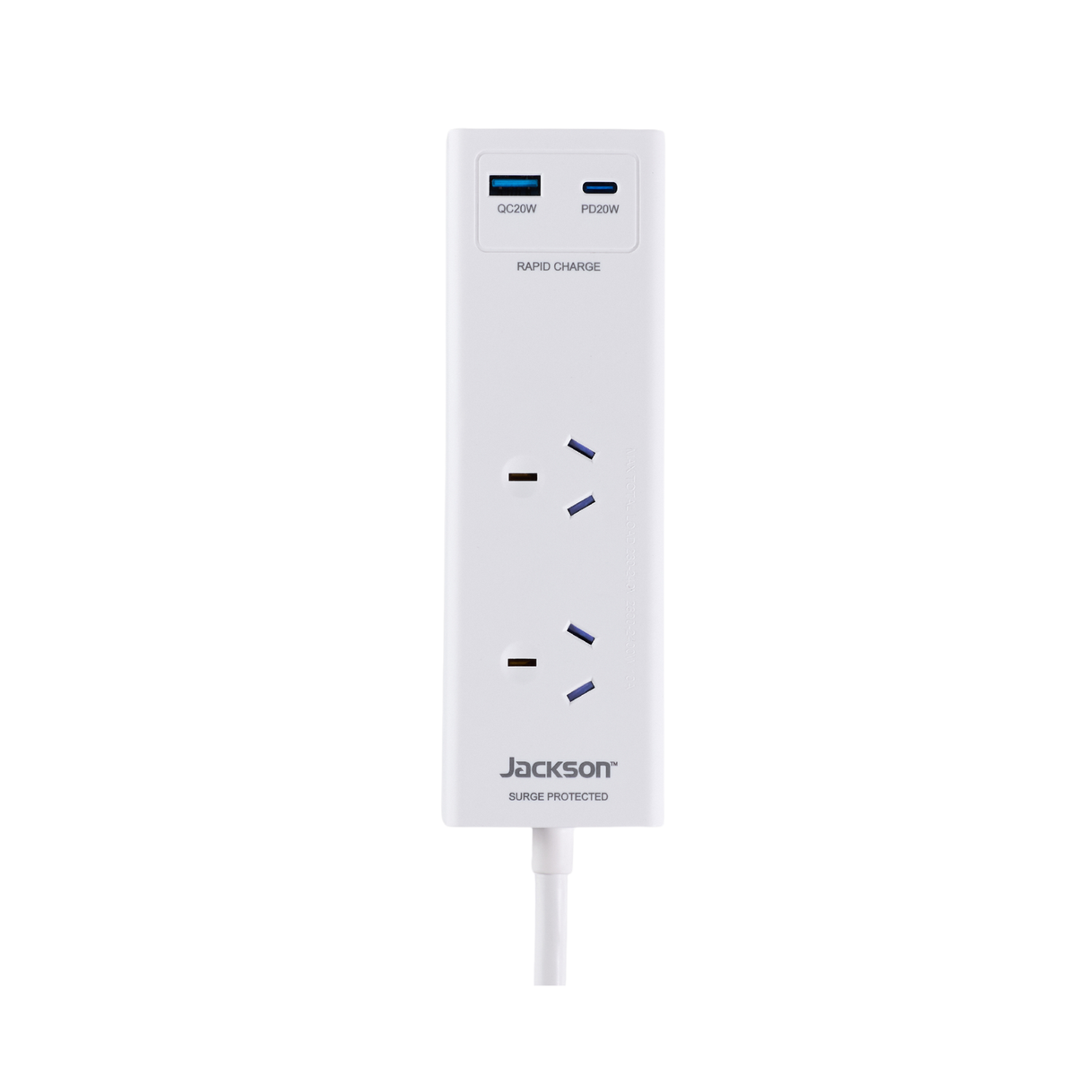 Jackson 2 Outlet Portable Powerboard - 0.9m Lead - PD 20W USB-C - White - SuperSaverAU - view 2