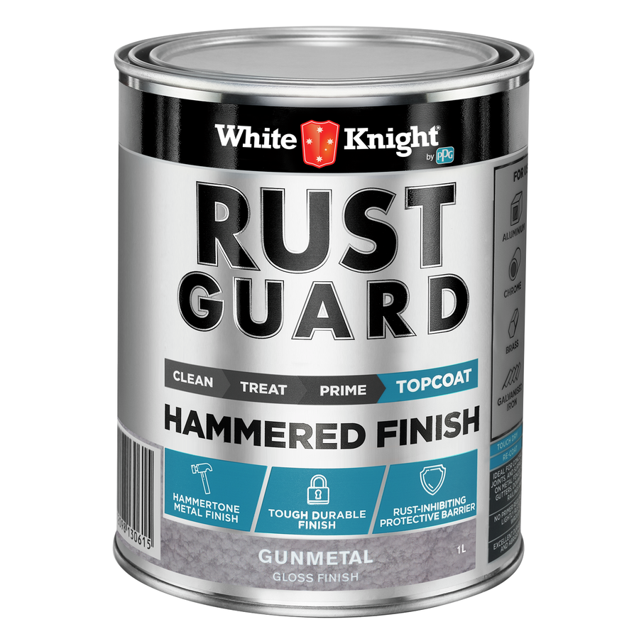White Knight Rust Guard Gunmetal Gloss Hammered Finish Paint 1L Metal
