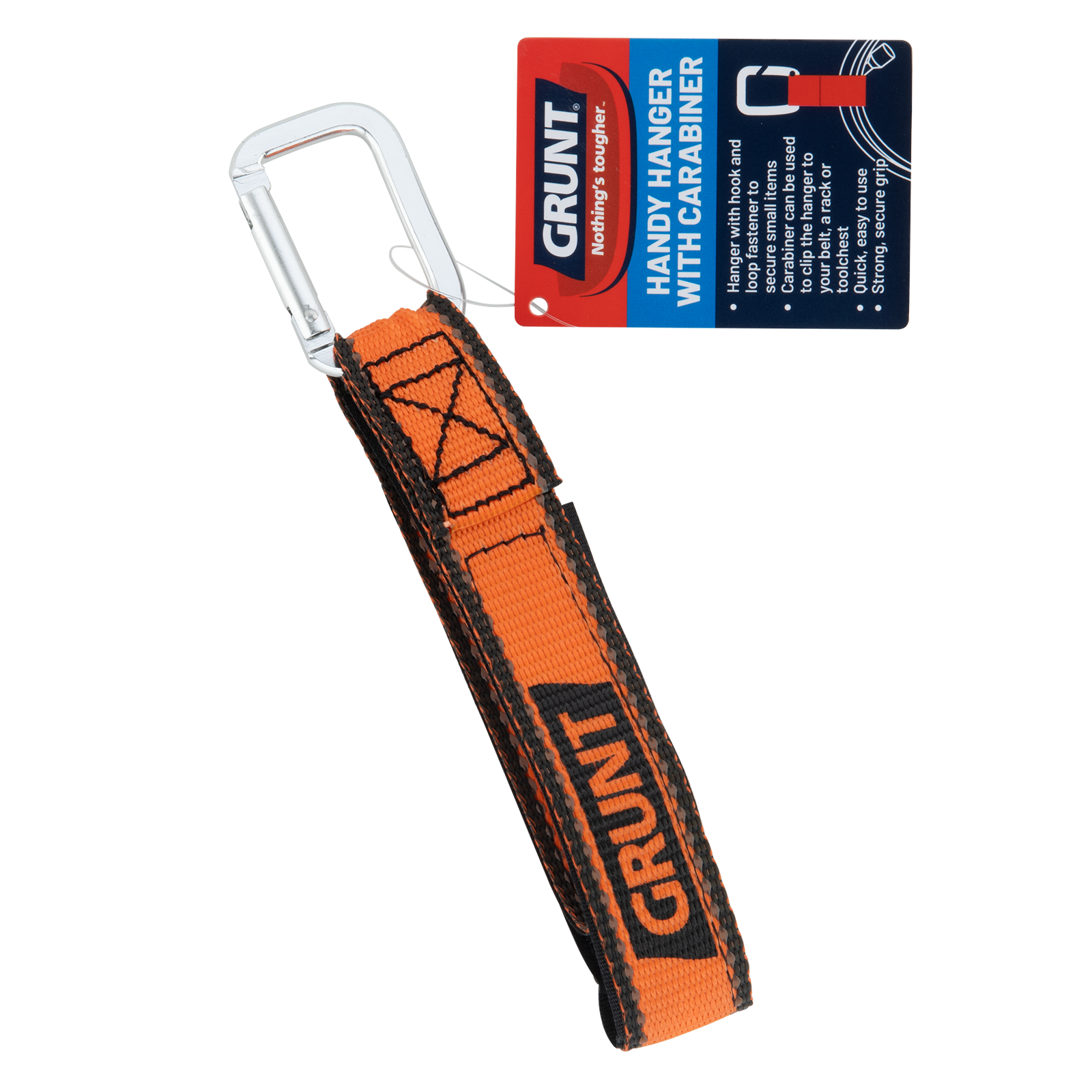 Grunt 20cm Handy Hanger with Carabiner Clip, Adjustable Hook & Loop