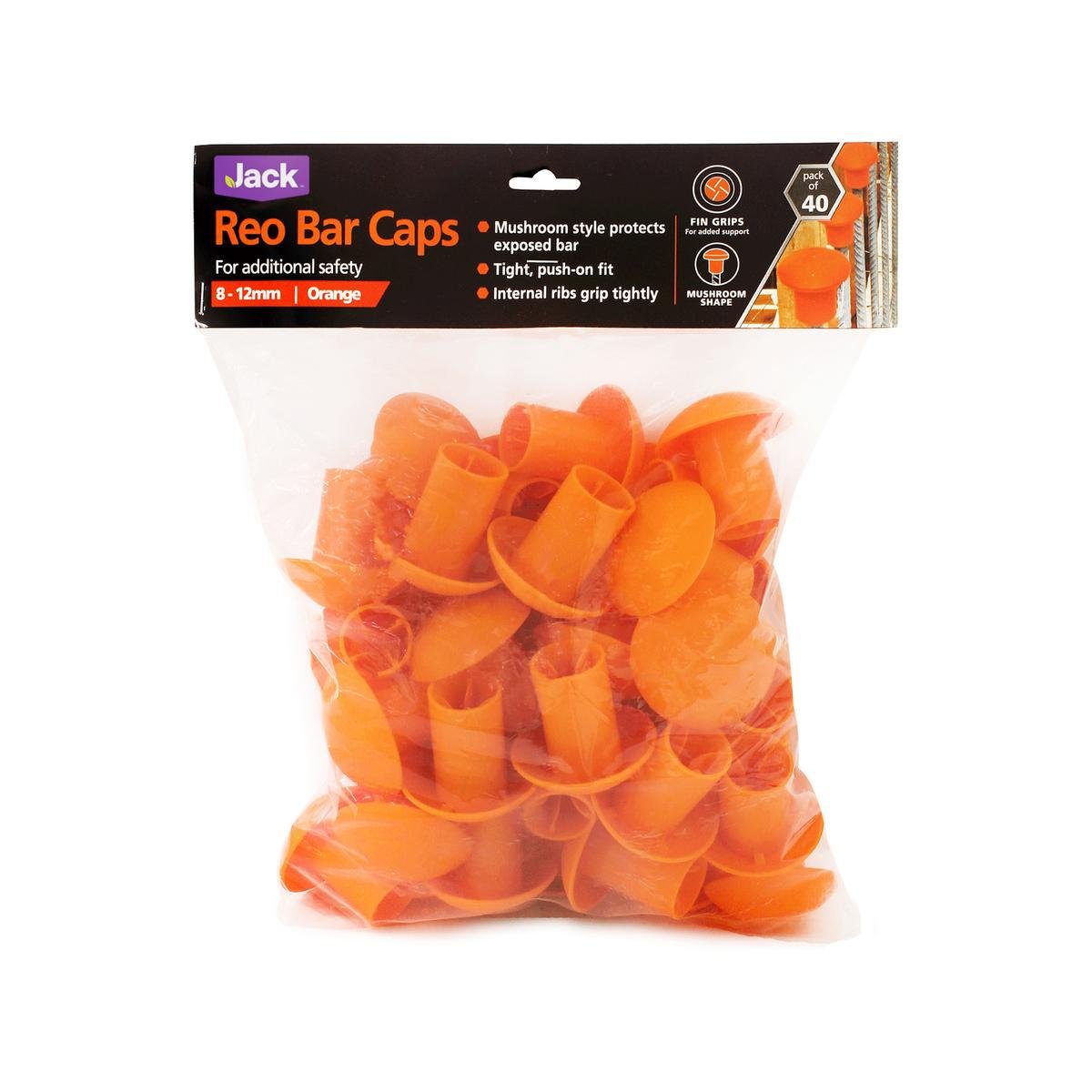Jack Reo Bar Caps - 8-12mm - Orange - Mushroom Shape - 40 Pack - SuperSaverAU - view 1