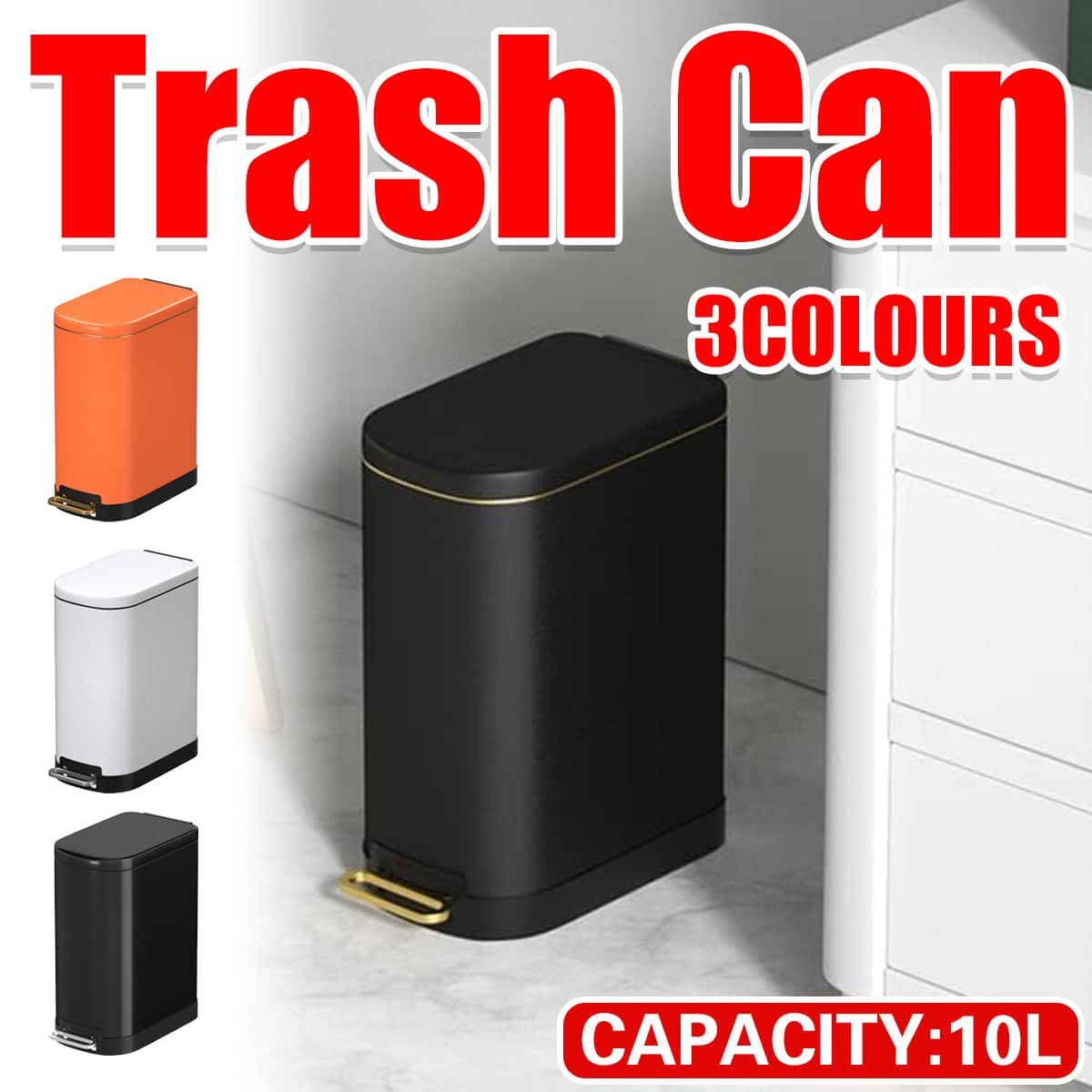 10L Stainless Steel Hands-Free Pedal Bin - Black - view 2