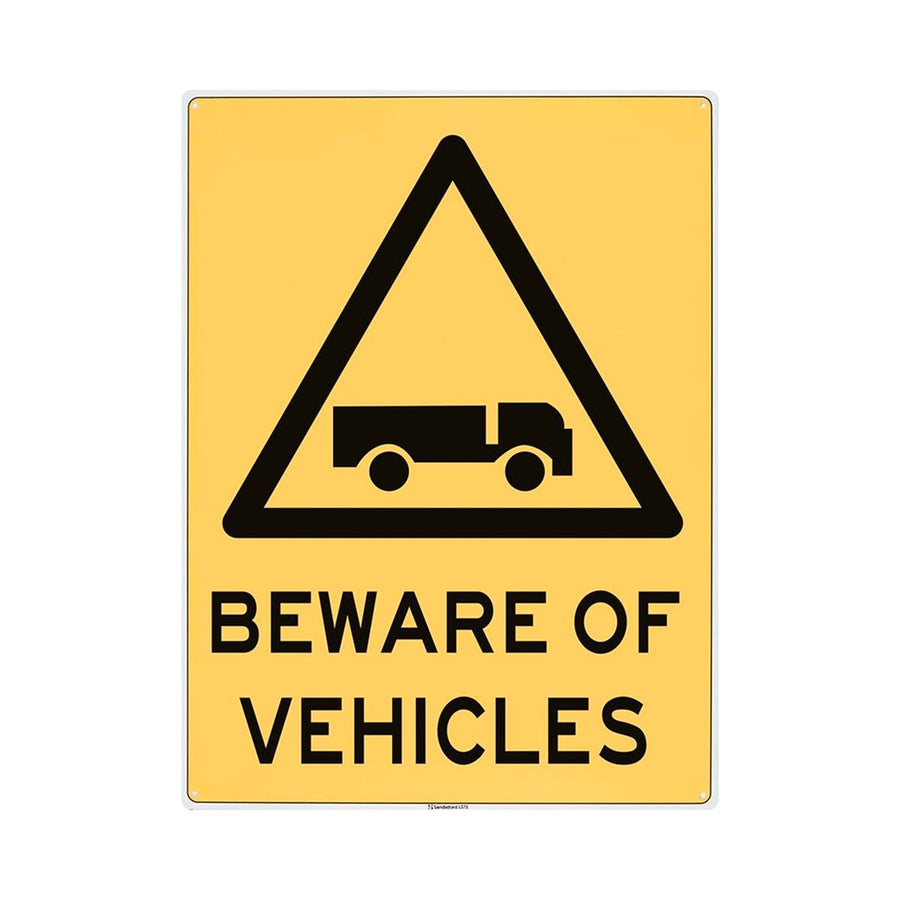 Sandleford Beware of Vehicles Plastic Sign 450 x 600mm White/Black - SuperSaverAU - view 1