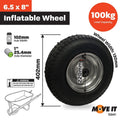Move It Pneumatic Wheel 6.5 x 8 Steel Hub Durable Shock Absorbing - SuperSaverAU - view 2