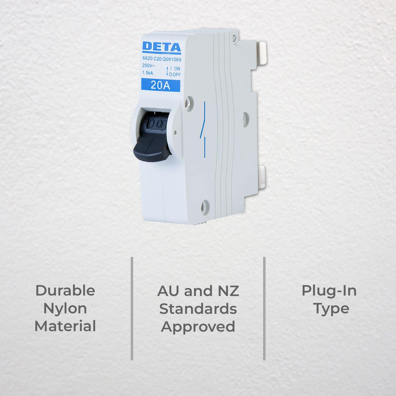 DETA 20A Plug-In Circuit Breaker MCB Glass Filled Nylon 240V 6620B