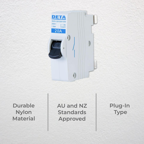 DETA 20A Plug-In Circuit Breaker MCB Glass Filled Nylon 240V 6620B