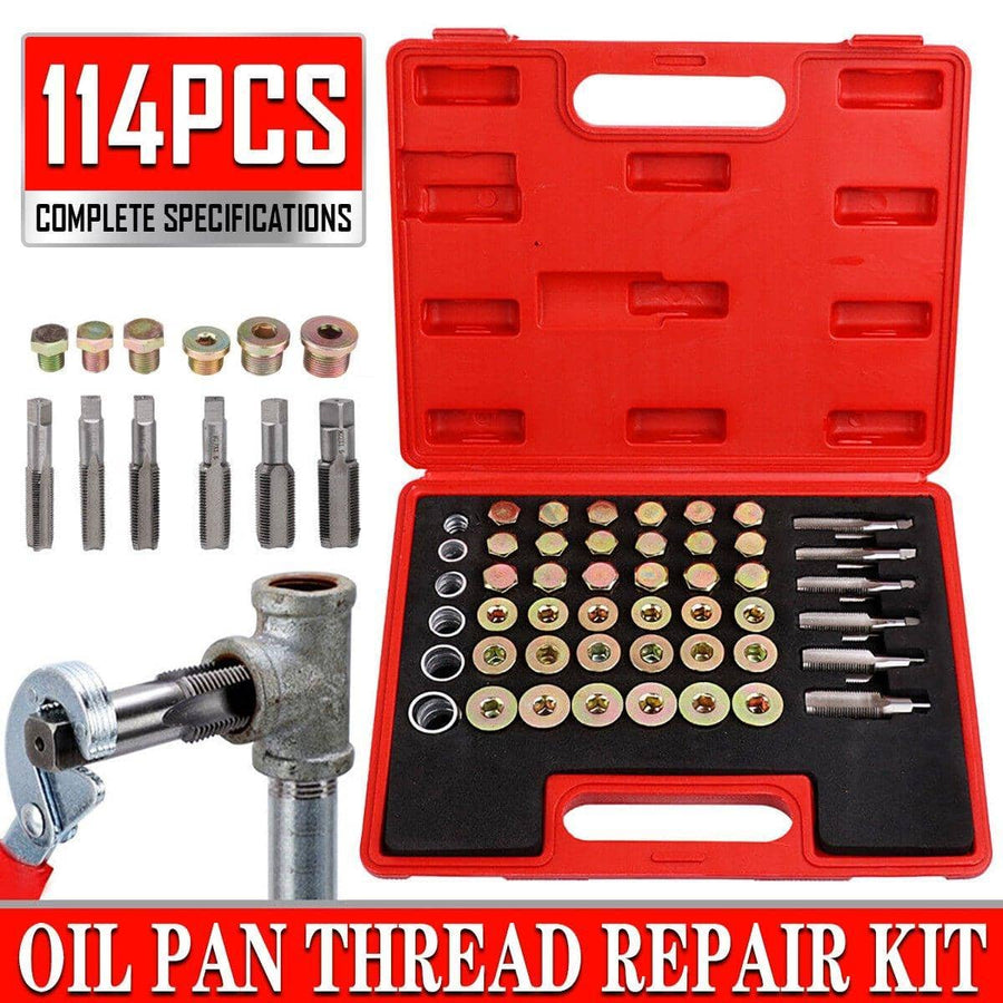 114 Piece Oil Drain Plug Thread Repair Kit, Sump and Gearbox, M13 to M22 Sizes