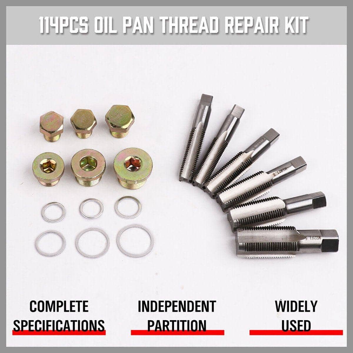 114 Piece Oil Drain Plug Thread Repair Kit, Sump and Gearbox, M13 to M22 Sizes - view 5