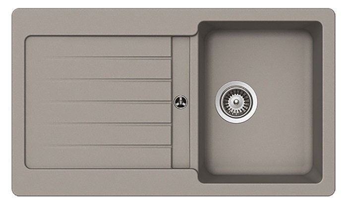 Abey Cristalite Plus single bowl topmount sink with left hand drainer - Concrete finish - TD100C