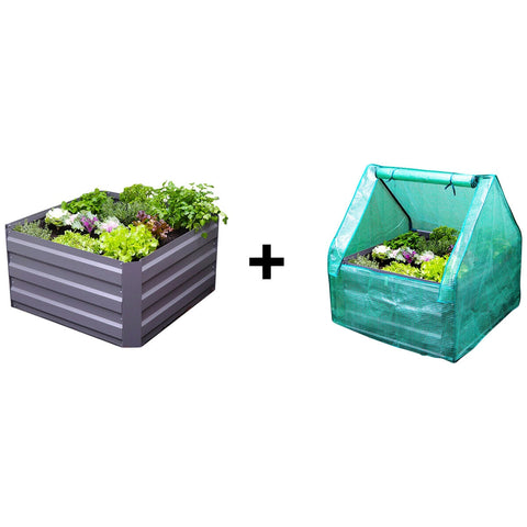 Greenlife Raised Garden Bed Slate Grey With Drop Over Greenhouse 85 x 85 x 45 cm - SuperSaverAU - view 2