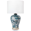 Cafe Lighting and Living Seraphine Blue Bedside Lamp White Linen Shade Ceramic Base