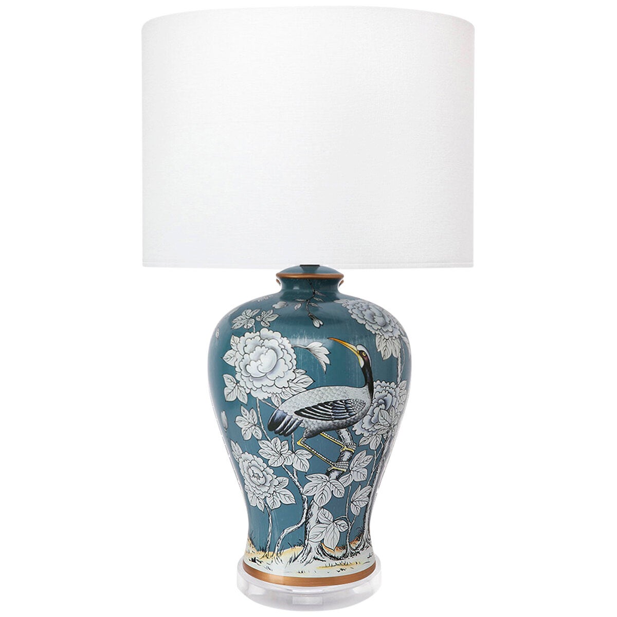Cafe Lighting and Living Seraphine Blue Bedside Lamp White Linen Shade Ceramic Base