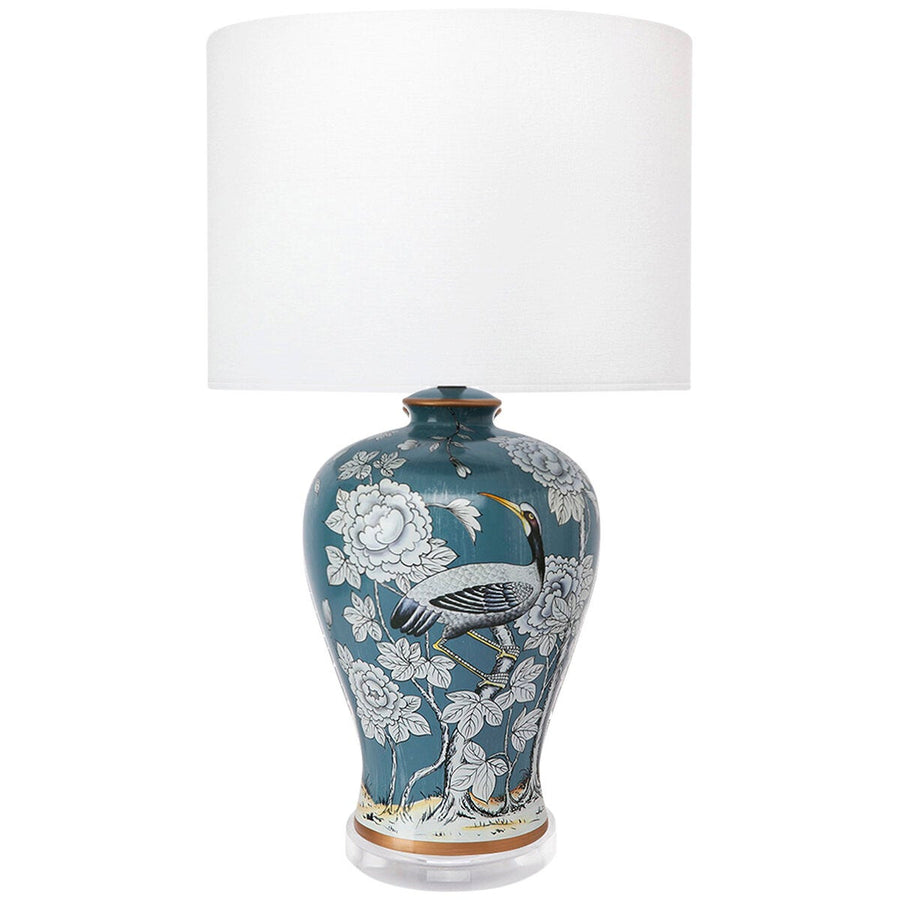 Cafe Lighting and Living Seraphine Blue Bedside Lamp White Linen Shade Ceramic Base
