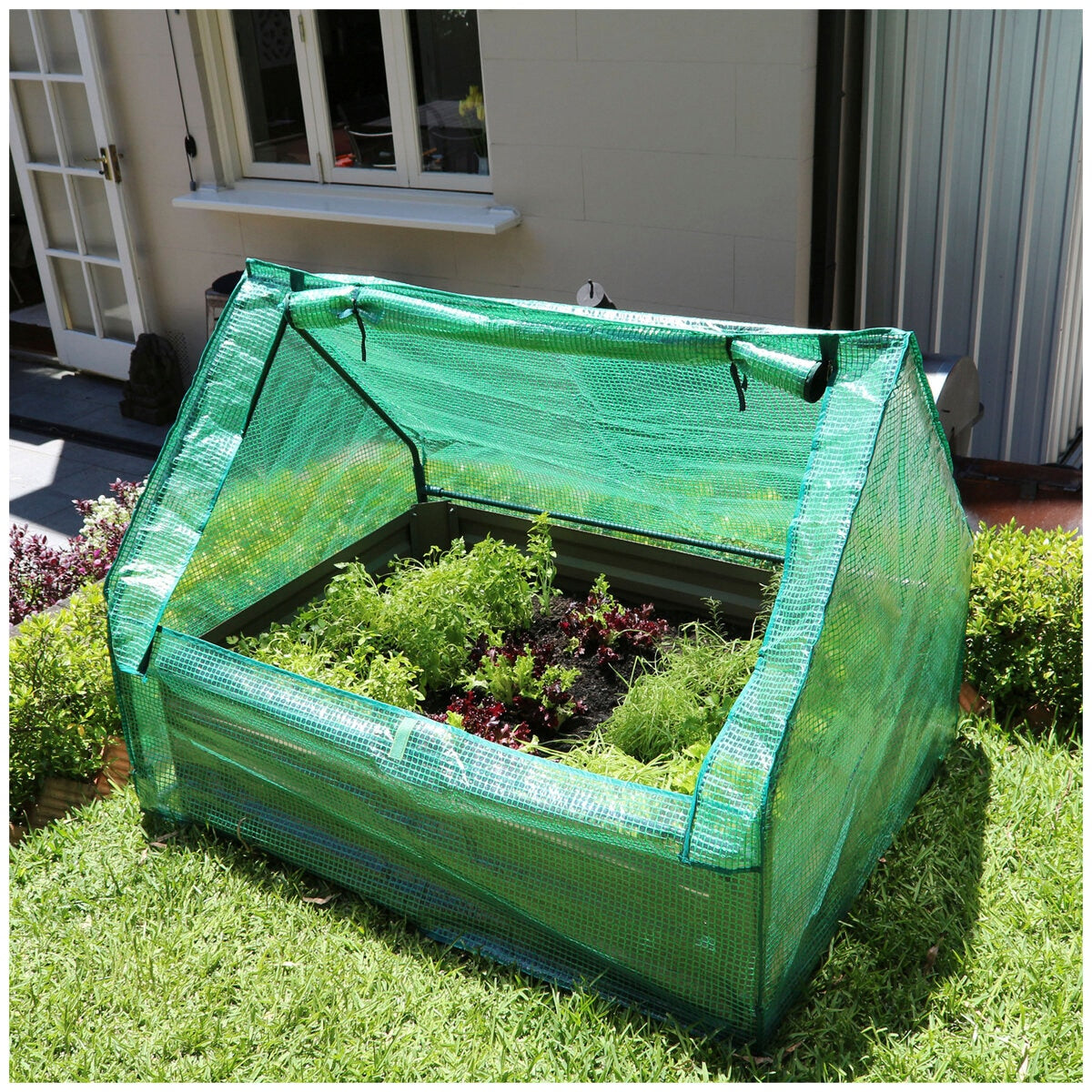 Greenlife Raised Garden Bed Charcoal 120 X 90 x 30cm With Drop Over Greenhouse - SuperSaverAU - view 1