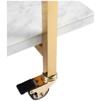 CAFE LIGHTING & LIVING Franklin White Marble Bar Cart Gold - Stainless Steel Frame, Inlaid Marble Shelves, Lockable Castors