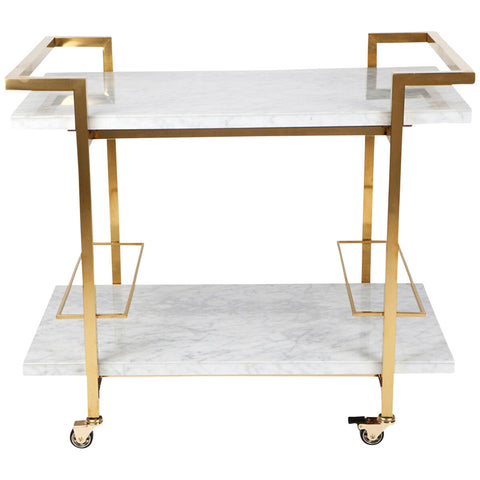 CAFE LIGHTING & LIVING Franklin White Marble Bar Cart Gold - Stainless Steel Frame, Inlaid Marble Shelves, Lockable Castors - SuperSaverAU - view 1