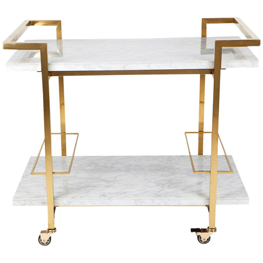 CAFE LIGHTING & LIVING Franklin White Marble Bar Cart Gold - Stainless Steel Frame, Inlaid Marble Shelves, Lockable Castors