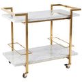 CAFE LIGHTING & LIVING Franklin White Marble Bar Cart Gold - Stainless Steel Frame, Inlaid Marble Shelves, Lockable Castors - SuperSaverAU - view 2