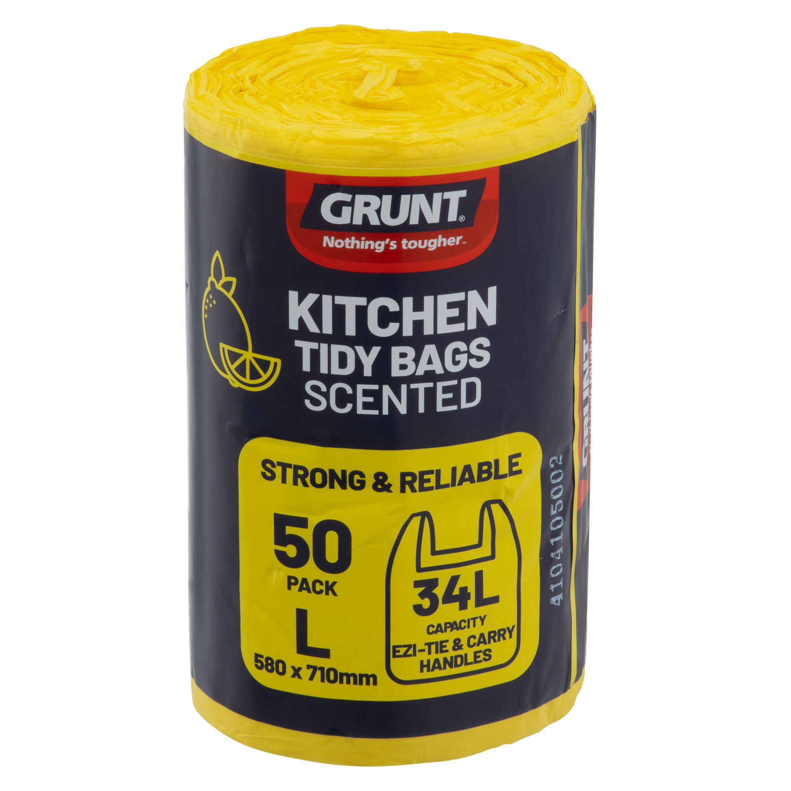 GRUNT 34L Lemon Scented Kitchen Tidy Bags, 50 Pack, HDPE with Handles