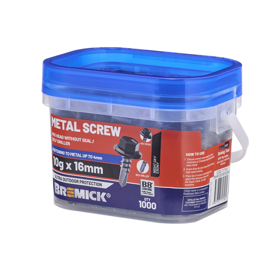 Bremick Metal Hex Screw 10g x 16mm - 1000 Pack - Carbon Steel - Corrosion Resistant - SuperSaverAU - view 1