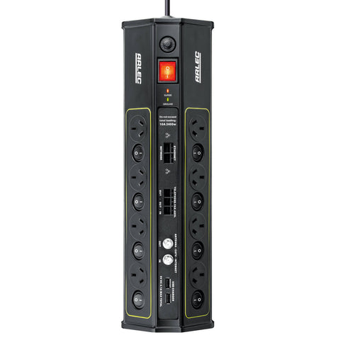 Arlec 8 Outlet Surge Protected Powerboard with USB, CAT6 and ADSL
