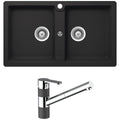 Abey Schock Typos double sink and ISA pull out mixer tap - Onyx black finish, 5 star WELS - TN200T2B