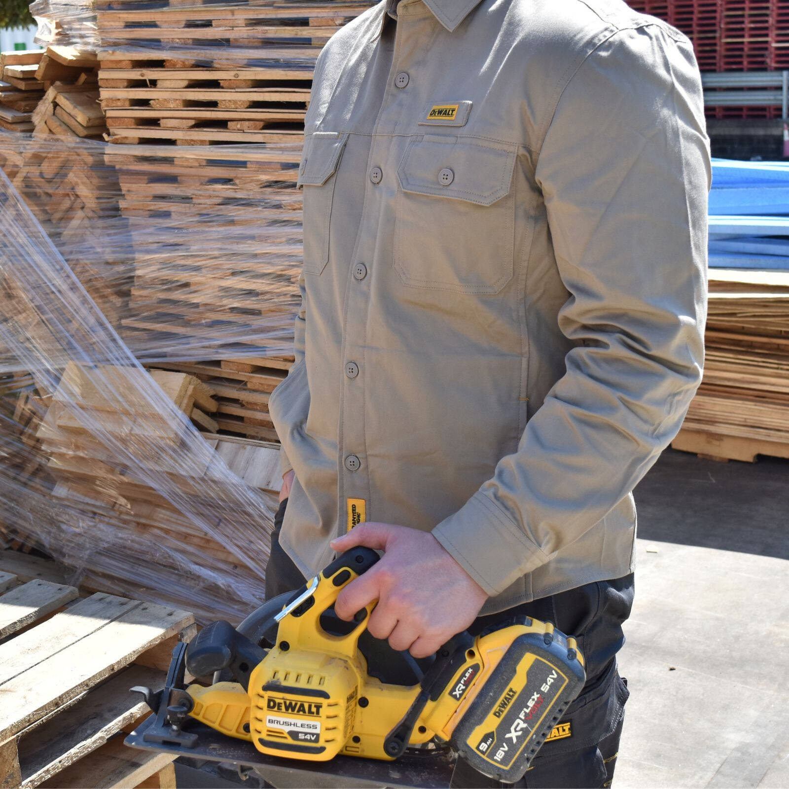 DeWALT Granite Long Sleeve Button Up Work Shirt - Khaki, Size XXL, 97% Cotton
