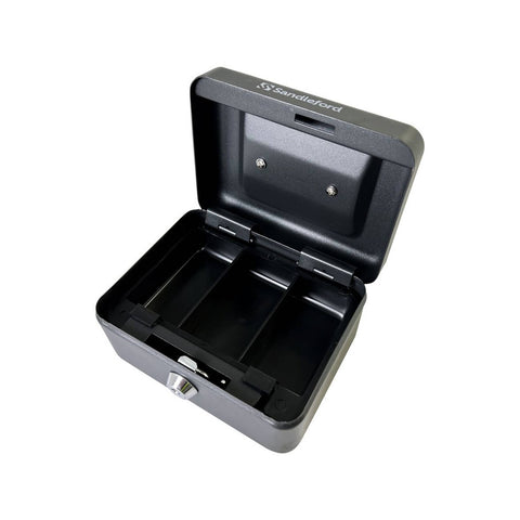 Sandleford Small Cash Box 150mm, Black Powder-Coated Steel, Key Lockable