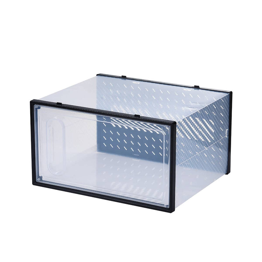 12 Clear Shoe Storage Boxes, Stackable - Black
