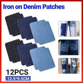 12 Iron-On Denim Repair Patches - Mixed Denim Shades