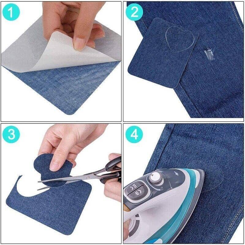 12 Iron-On Denim Repair Patches - Mixed Denim Shades - view 4