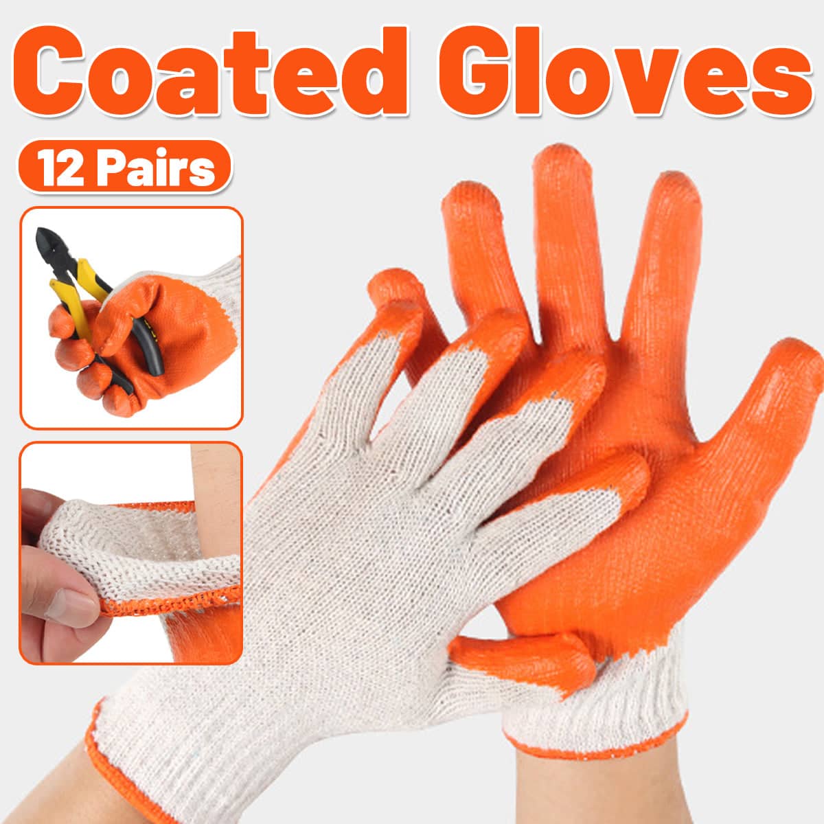 12 Pairs Latex Coated Work Gloves Anti Slip Grip for Warehouse and Garden Labour