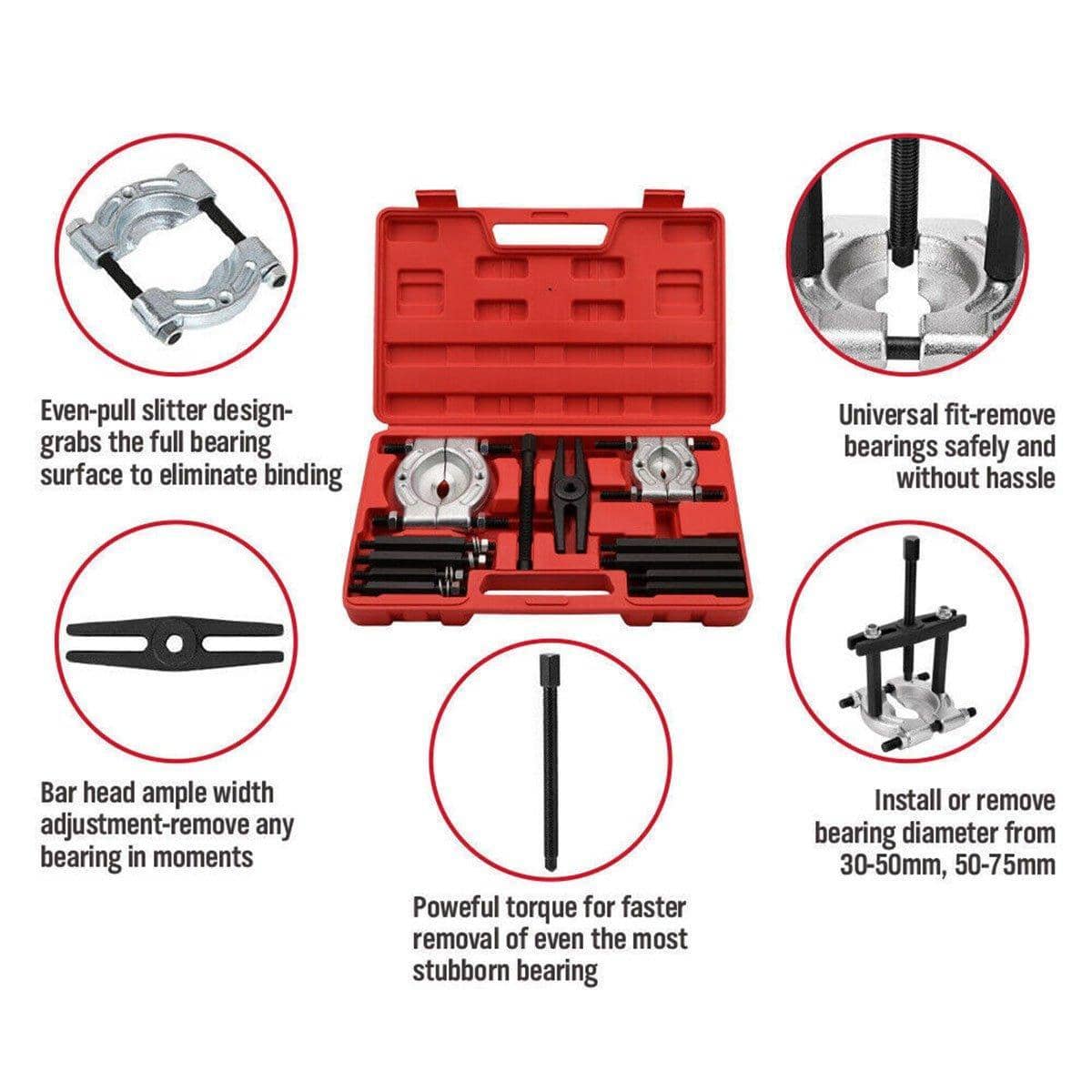 12 Piece Bearing Separator and Puller Set for Gears, Pulleys and Bearings with Carrying Case - view 5