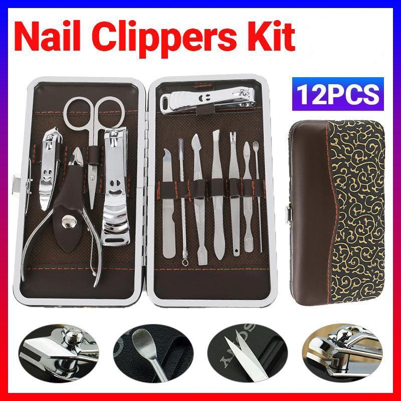 12-Piece Manicure and Pedicure Kit with Stainless Steel Nail Clippers and Case