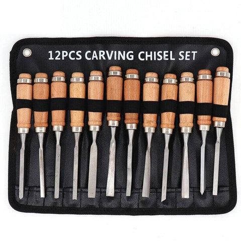 12 Piece Wood Carving Chisel Set with Hardwood Handles and Tool Roll - view 2