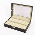 12 Slot Watch and Jewellery Display Box with Clear Lid - Black Faux Leather - view 2