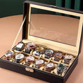 12 Slot Watch and Jewellery Display Box with Clear Lid - Black Faux Leather - view 3