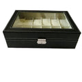 12 Slot Watch and Jewellery Display Box with Clear Lid - Black Faux Leather - view 5