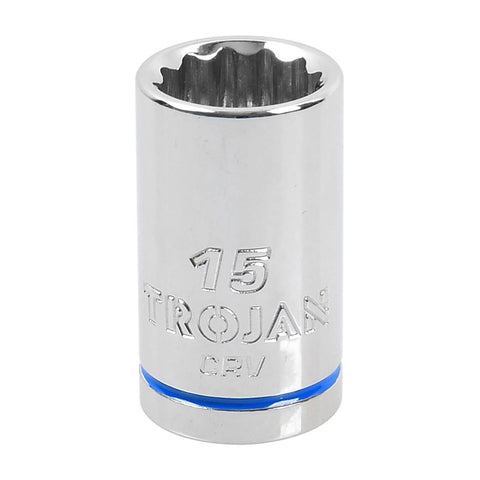 Trojan 15mm Socket 1/2 Drive - Polished Chrome Vanadium - 12 Point - Lifetime Warranty - SuperSaverAU - view 1