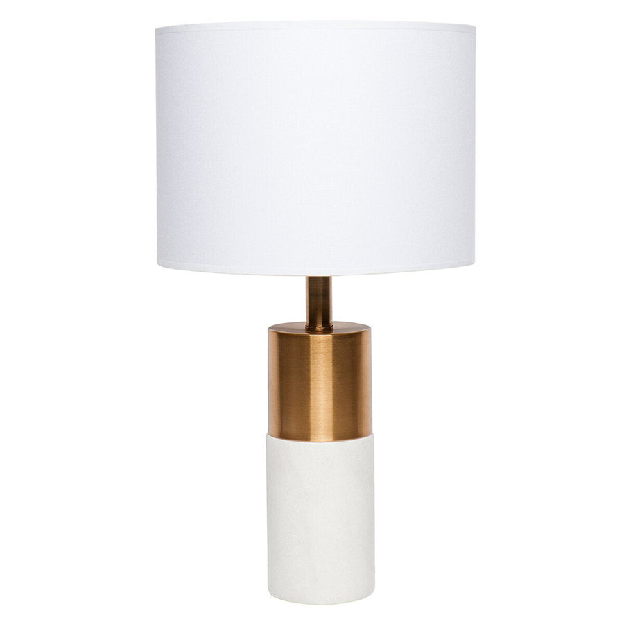 Cafe Lighting and Living Lane White Bedside Lamp Linen Drum Shade Marble Base
