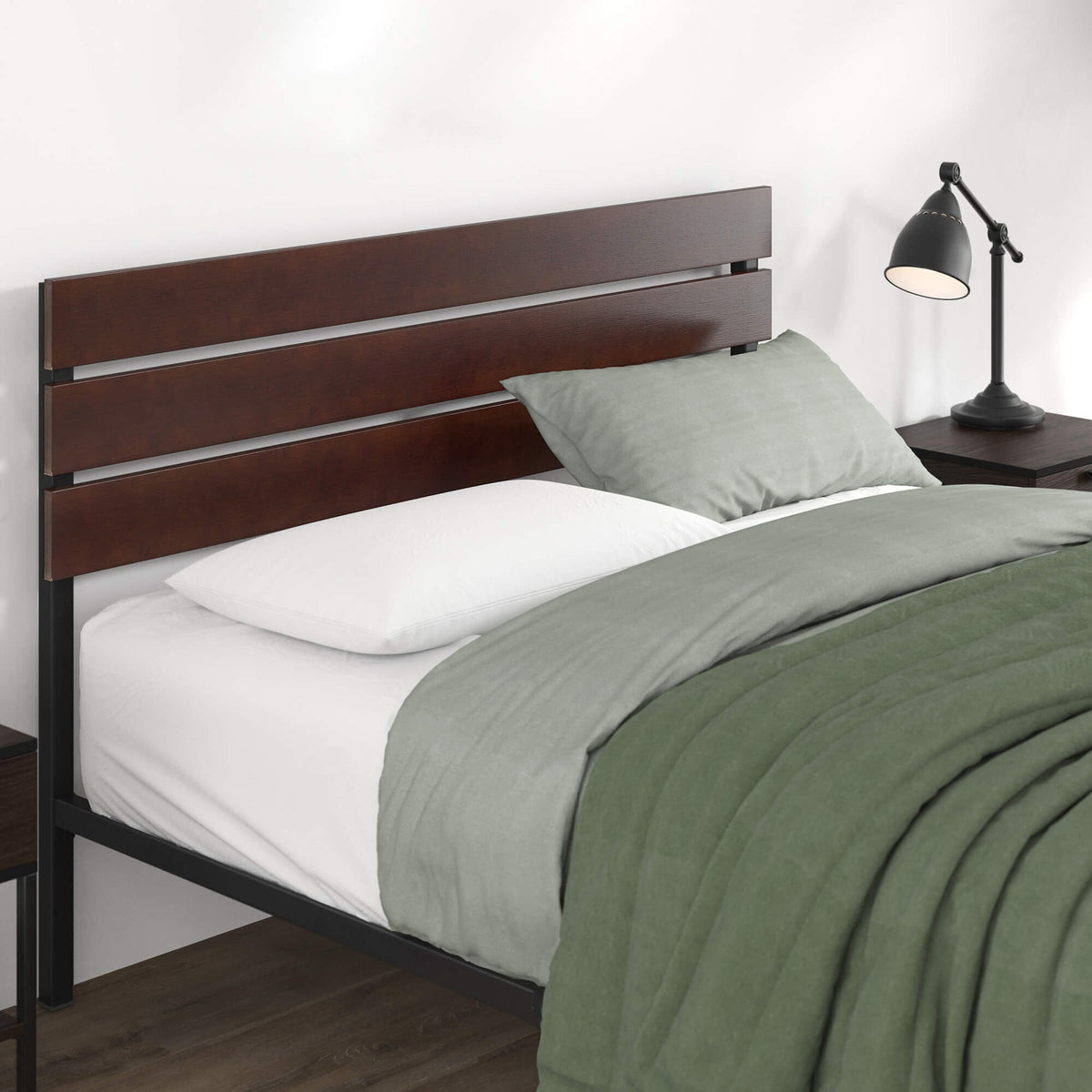 Zinus Double Metal and Bamboo Bed Frame - Brown, Slat Support, 250kg Capacity - AU-FBOBH1-39D