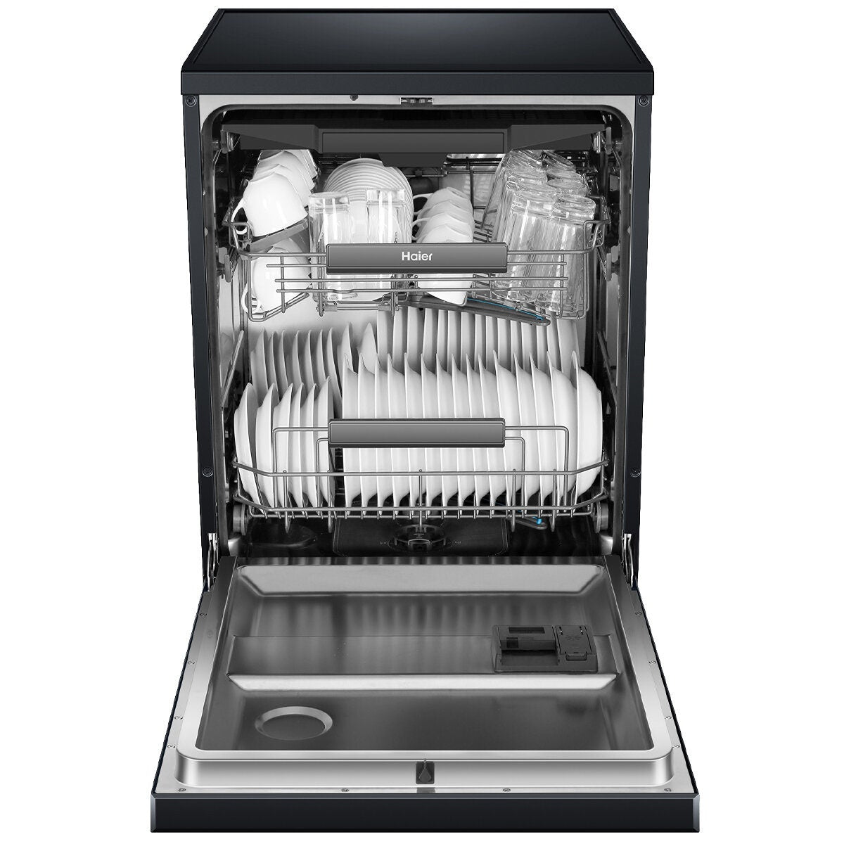 Haier 60cm Freestanding Dishwasher with Steam - 15 Place Settings - Black - Auto Door Opening - HDW15F3B1