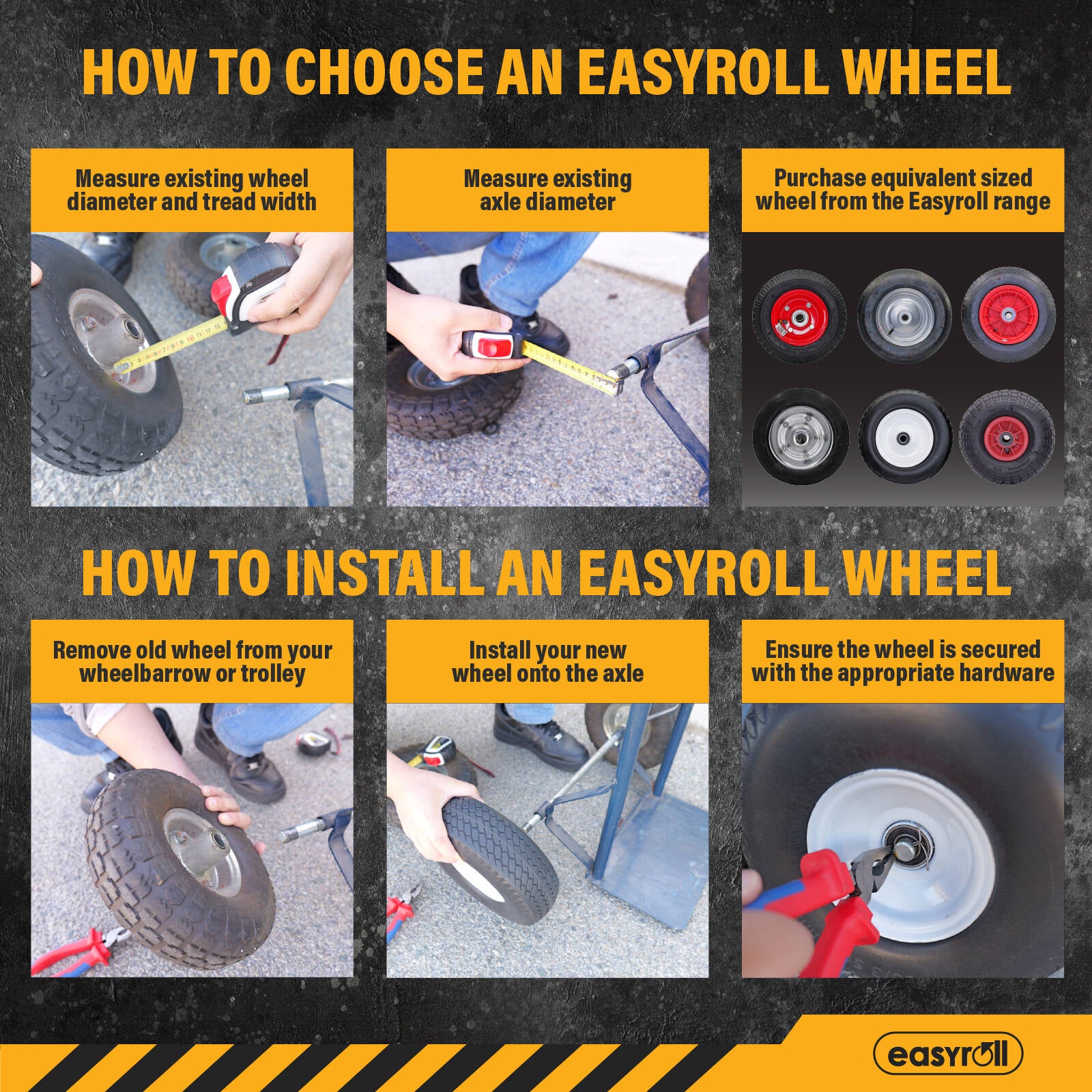 Easyroll 3.5 x 4" Flat Free Puncture Proof Trolley Wheel, 5/8" Axle, 80kg