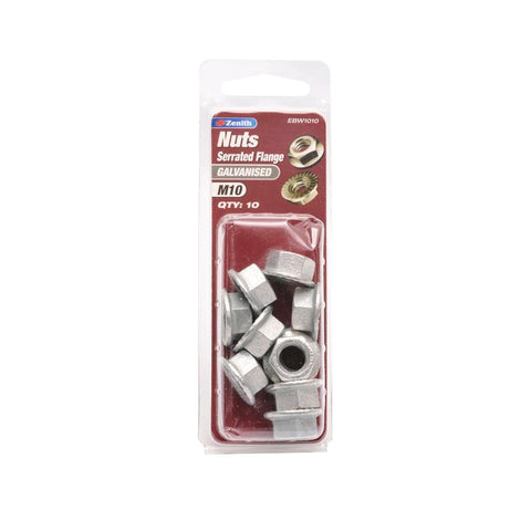 Zenith M10 Galvanised Serrated Flange Nut 10 Pack - 8mm - Steel - Durable - SuperSaverAU - view 1