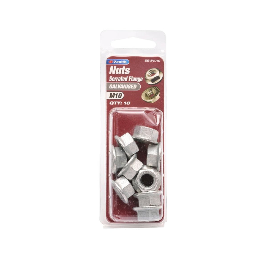 Zenith M10 Galvanised Serrated Flange Nut 10 Pack - 8mm - Steel - Durable - SuperSaverAU - view 1