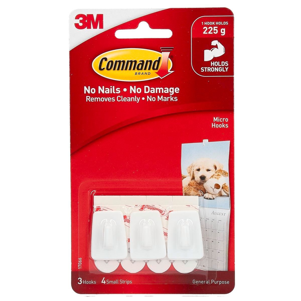 Command White Adhesive Micro Hooks - 20mm x 30mm - Plastic - Damage-Free - 3 Pack - SuperSaverAU - view 1