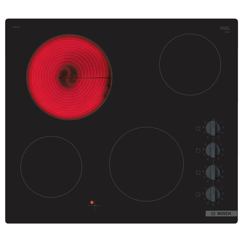 Bosch 60cm Series 2 Ceramic Cooktop - Black, 4 Zones, Side Knobs, 9 Power Levels - PKE611CA2A
