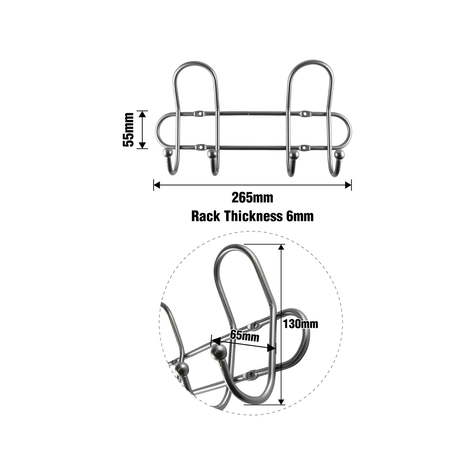 Adoored 4 Hook Satin Chrome Wire Deco Hook Rack 250mm Steel