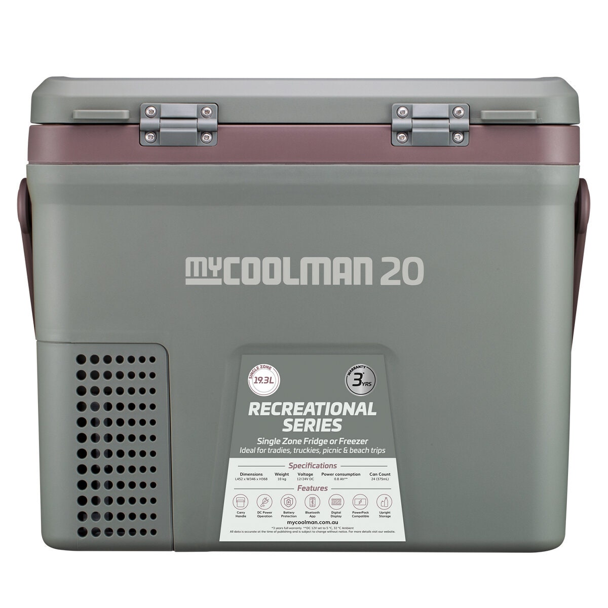 myCOOLMAN Recreation Series portable fridge - Khaki brown with black trim - Bluetooth app - CCP20