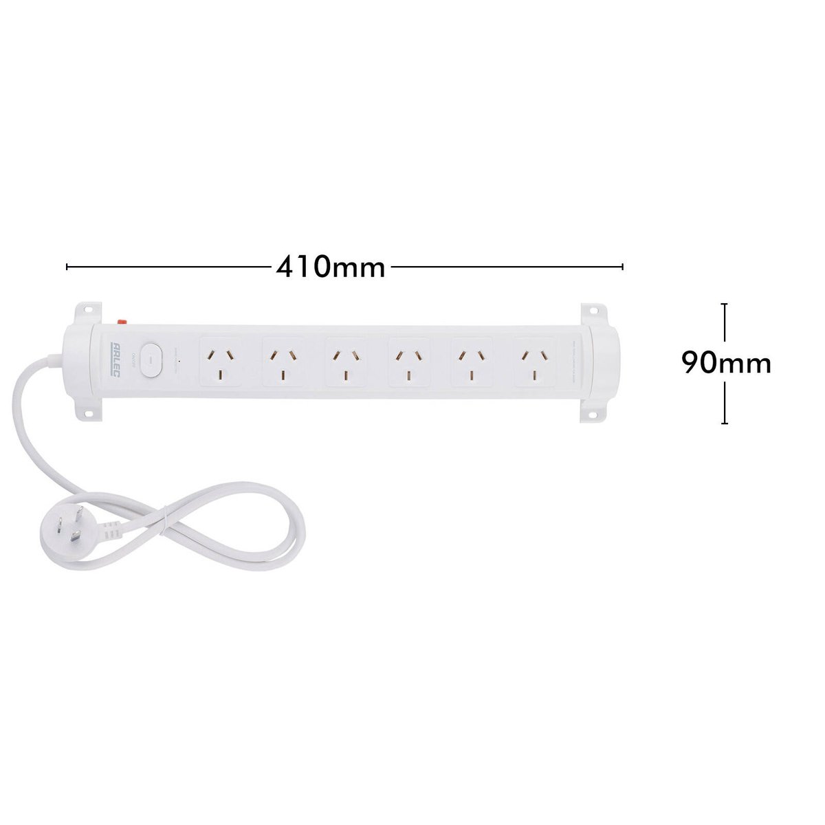 Arlec 6 Outlet Rotatable Powerboard 90mm x 410mm - Surge Protection - White - SuperSaverAU - view 5