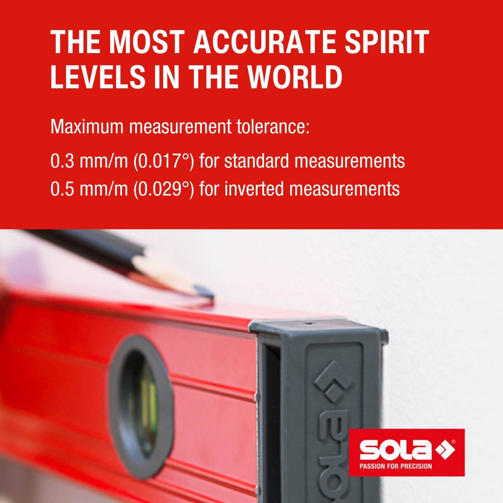 Sola 40cm Red Aluminium Spirit Level 3 Vials Waterproof